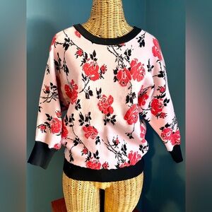 T Tahari Black Rose Pink Crew Neck Pullover Sweater Dolman 3/4 Sleeve Size Small